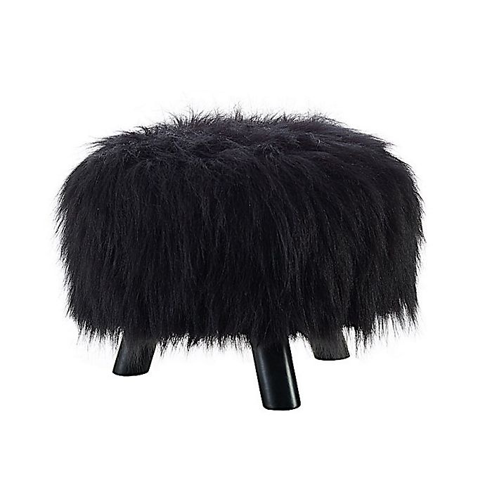 slide 5 of 9, Linon Home Faux Flokati Round Foot Stool - Black, 16 in