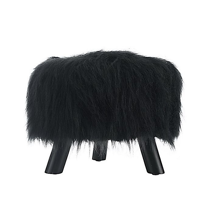 slide 6 of 9, Linon Home Faux Flokati Round Foot Stool - Black, 16 in