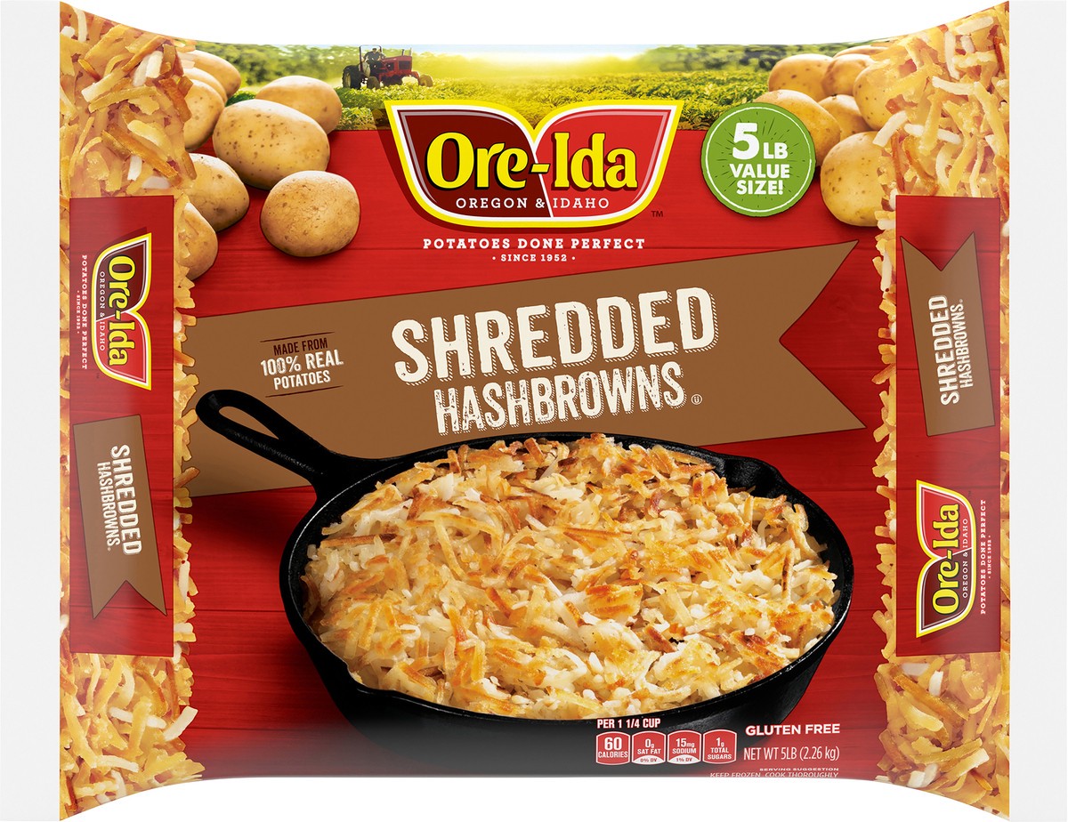 slide 9 of 9, Ore-Ida Shredded Hash Browns Frozen Potatoes Value Size, 5 lb Bag, 5 lb