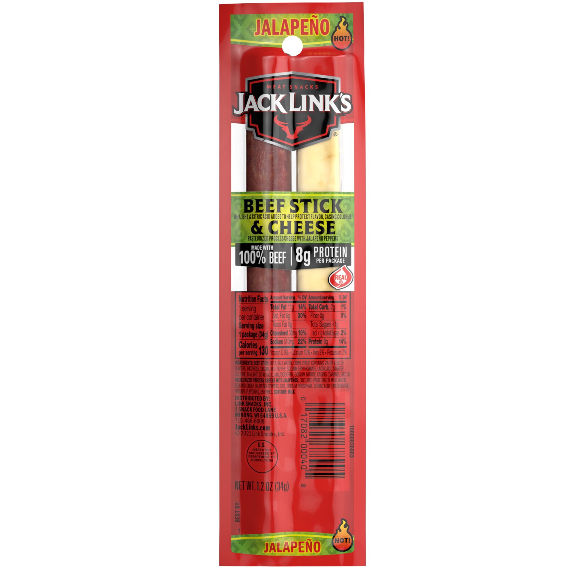 slide 1 of 2, Jack Link's Beef Stick & Jalapeño Cheese Combos, 1.20 oz, 1.2 oz