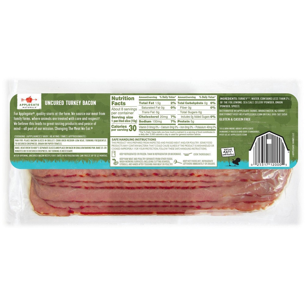 slide 3 of 7, Applegate Naturals Hickory Smoked Uncured Turkey Bacon, 8 oz