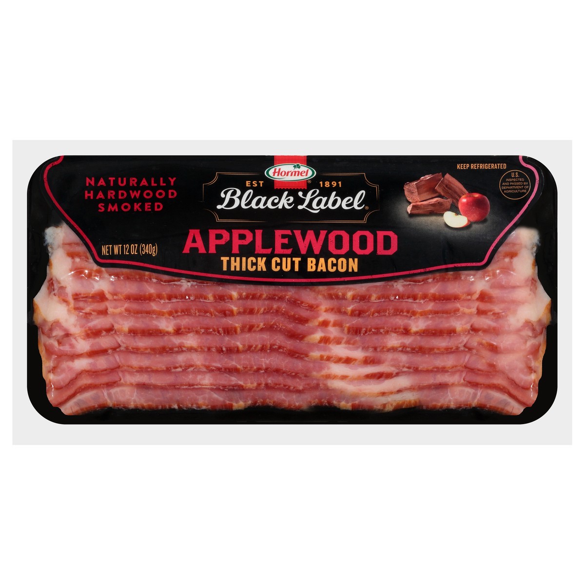 slide 4 of 9, HORMEL BLACK LABEL Applewood Smoked Thick Cut Bacon, 12 oz