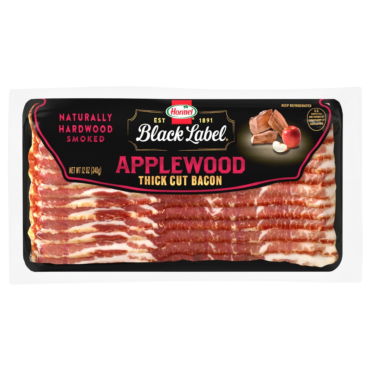 slide 1 of 9, HORMEL BLACK LABEL Applewood Smoked Thick Cut Bacon, 12 oz