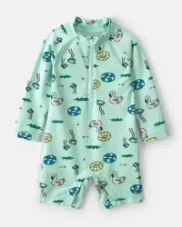 Carters Baby Boy Vacation Long-Sleeve 1-Piece Rashguard Swimsuit - Green Green 18M