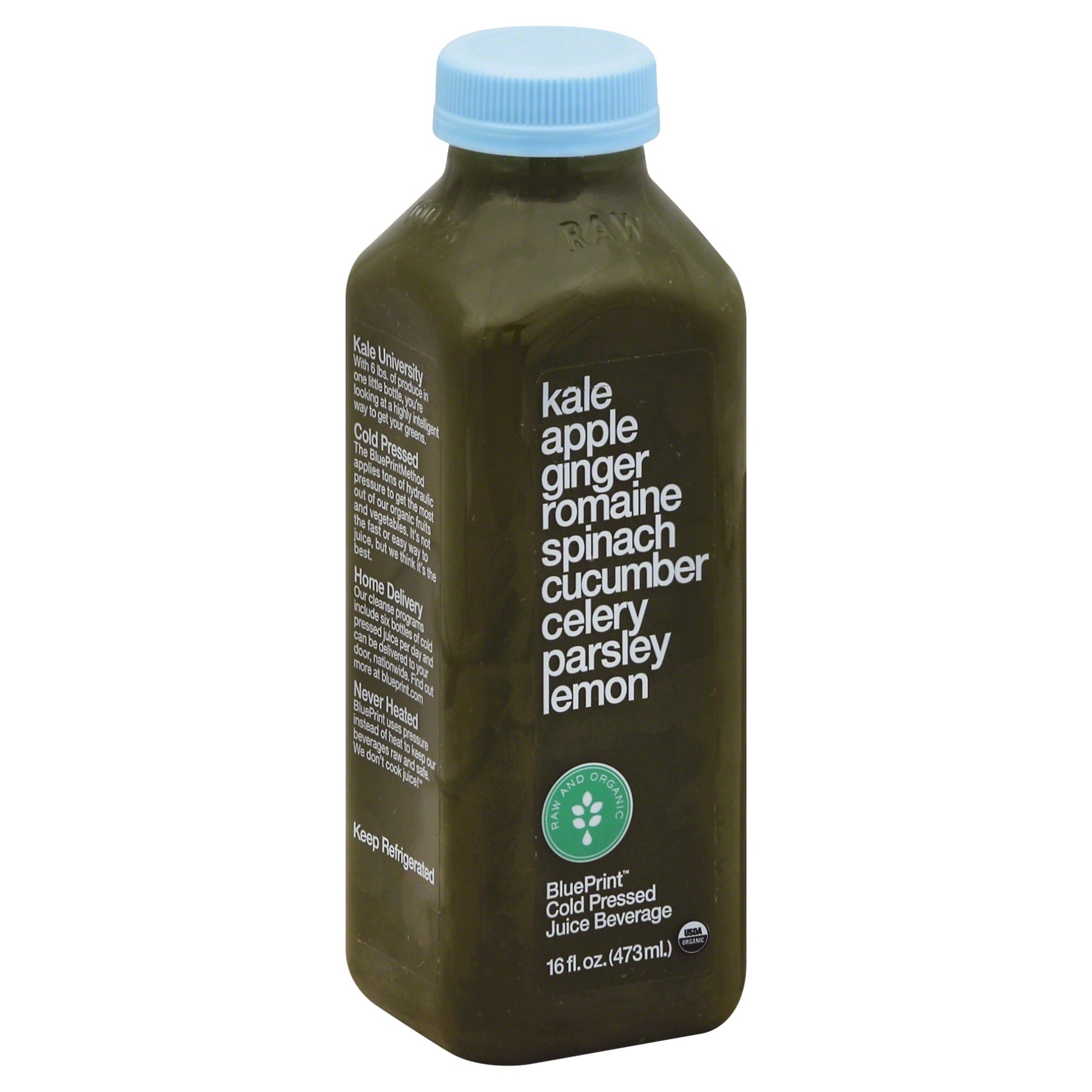 slide 1 of 1, BluePrint Organic Kale Apple Ginger Romaine Spinach Cucumber Celery Parsley Lemon Juice, 16 fl oz