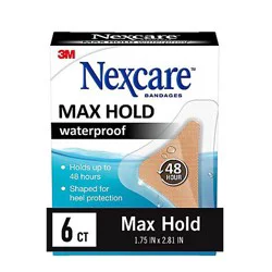 Nexcare Max-Hold Heel/Hand Waterproof Bandages 1.75 in x 2.81 in - 6 ct