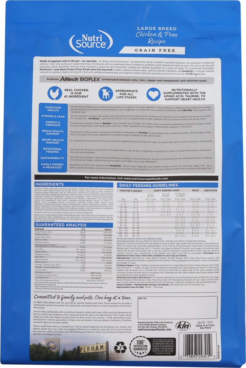 slide 12 of 14, NutriSource Large Breed Grain Free For All Life Stages Chicken & Peas Recipe Dog Food 26 lb, 26 lb
