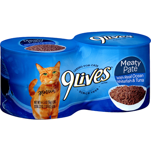 slide 2 of 5, 9Lives Cat Food with Real Ocean Whitefish & Tuna Meaty Pate, 4 ct; 22 oz