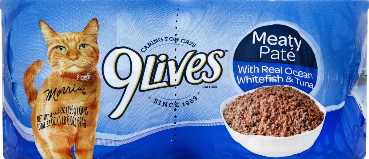 slide 5 of 6, 9Lives Cat Food with Real Ocean Whitefish & Tuna Meaty Pate, 4 ct; 22 oz