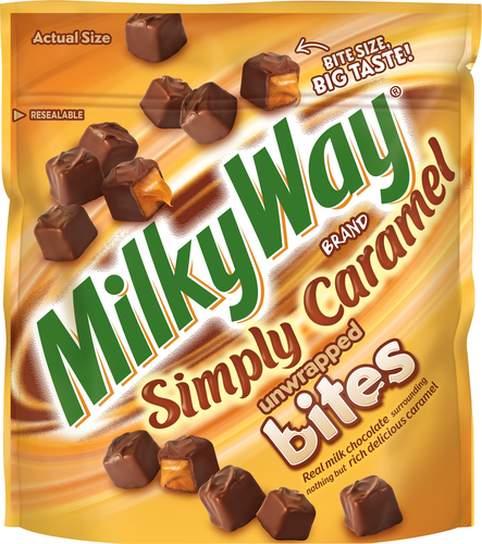 slide 1 of 1, Milky Way Simply Caramel Milk Chocolate Bites Size Candy Pouch, 7 oz