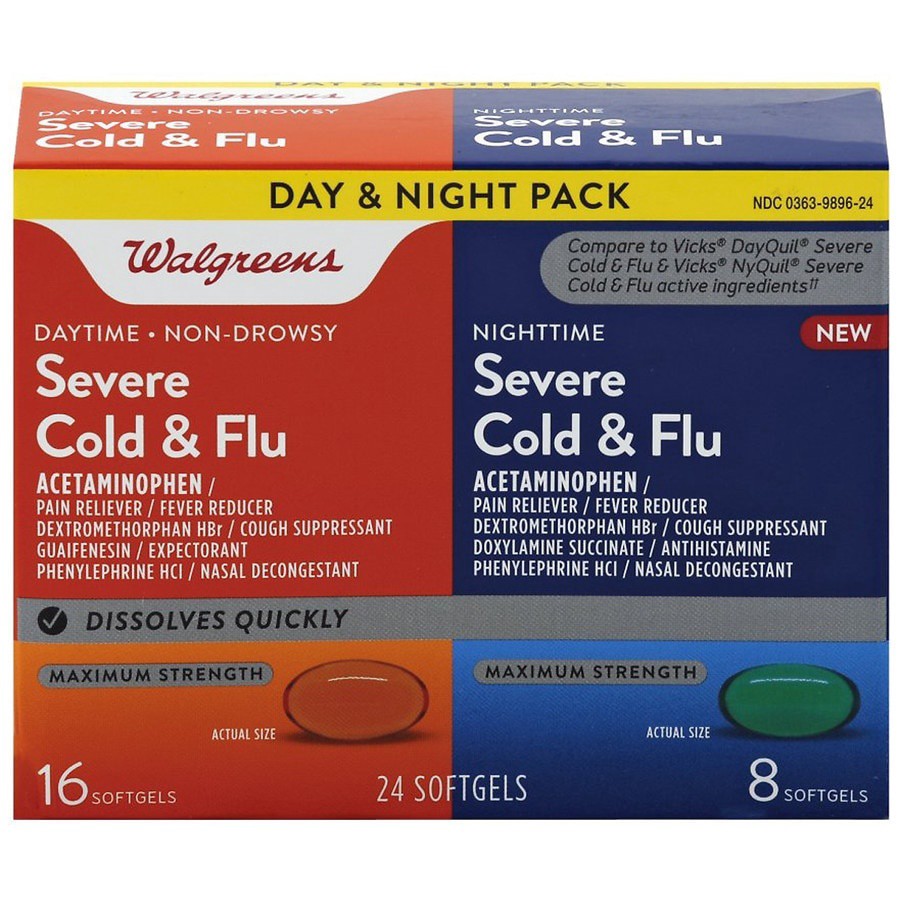 slide 1 of 5, Walgreens Day & Night Severe Cold & Flu Softgels, 24 ct