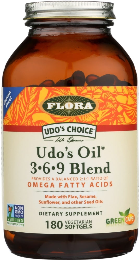 slide 1 of 1, Flora Udo's Oil 369 Blend Vegetarian Softgels, 180 ct