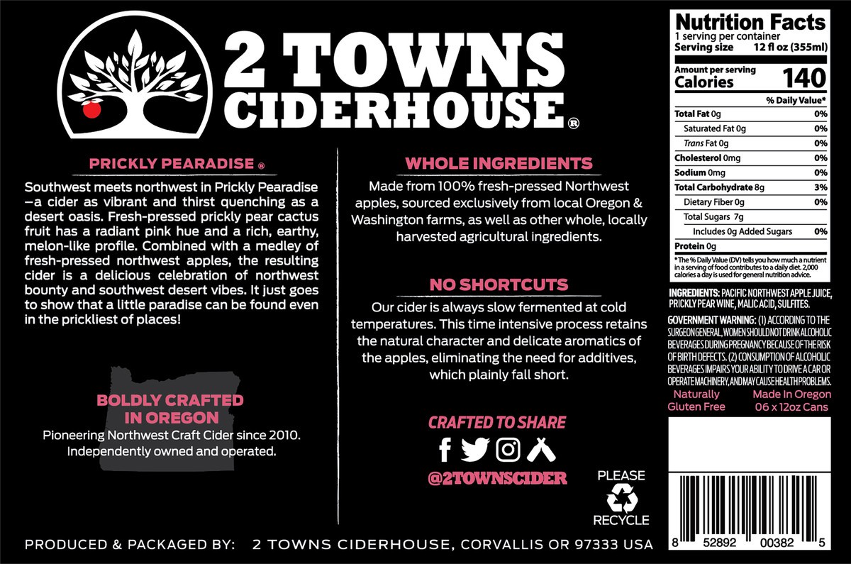 slide 3 of 6, 2 Towns Ciderhouse Prickly Pearadise Cider, 6 ct; 12 fl oz
