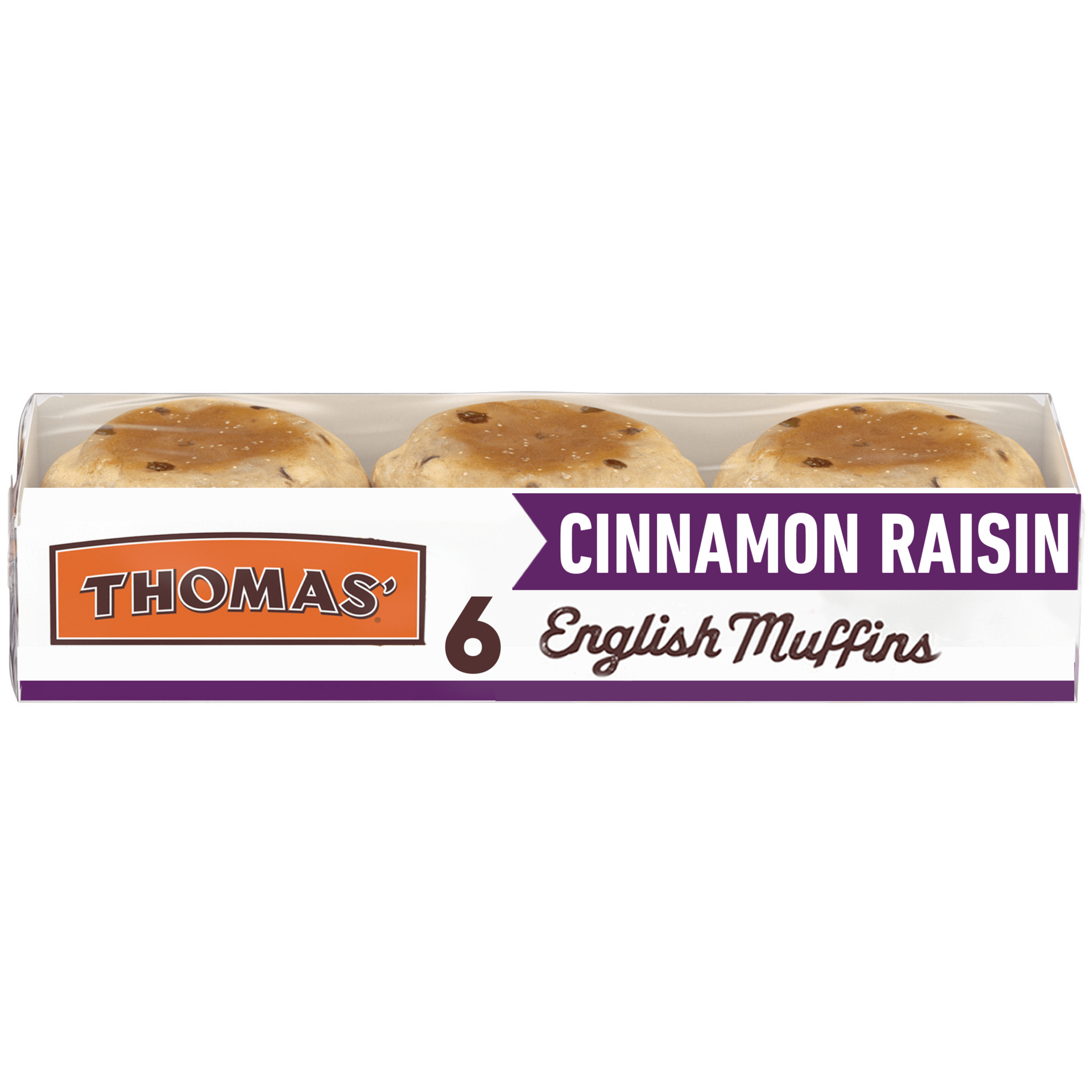 slide 1 of 1, Thomas' Cinnamon Raisin English Muffin, 6 count, Soft English Muffins, 13 oz Tray, 6 ct