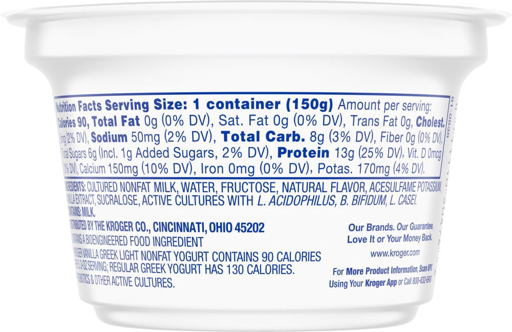 slide 4 of 5, Kroger Greek Light Vanilla Nonfat Yogurt, 5.3 oz