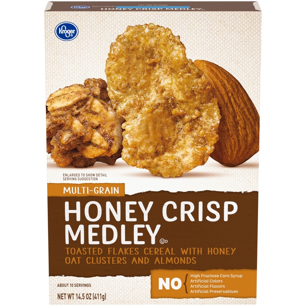 slide 1 of 1, Kroger Multi-Grain Honey Crisp Medly Toasted Flakes Cereal, 14.5 oz
