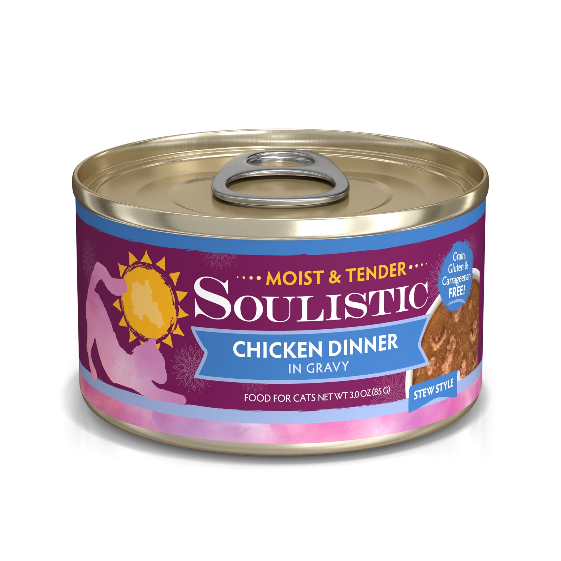 slide 1 of 1, Soulistic Moist & Tender Chicken Dinner Adult Canned Cat Food in Gravy, 3 oz