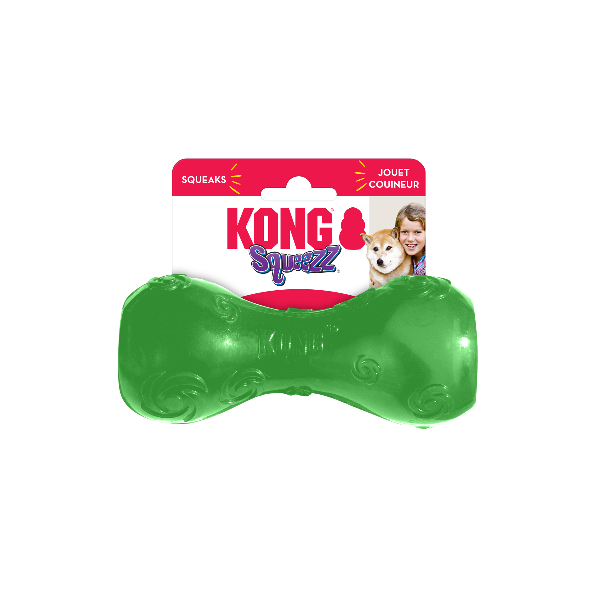 slide 2 of 3, KONG Squeezz Dumbbell Assorted Dog Toy, 1 ct