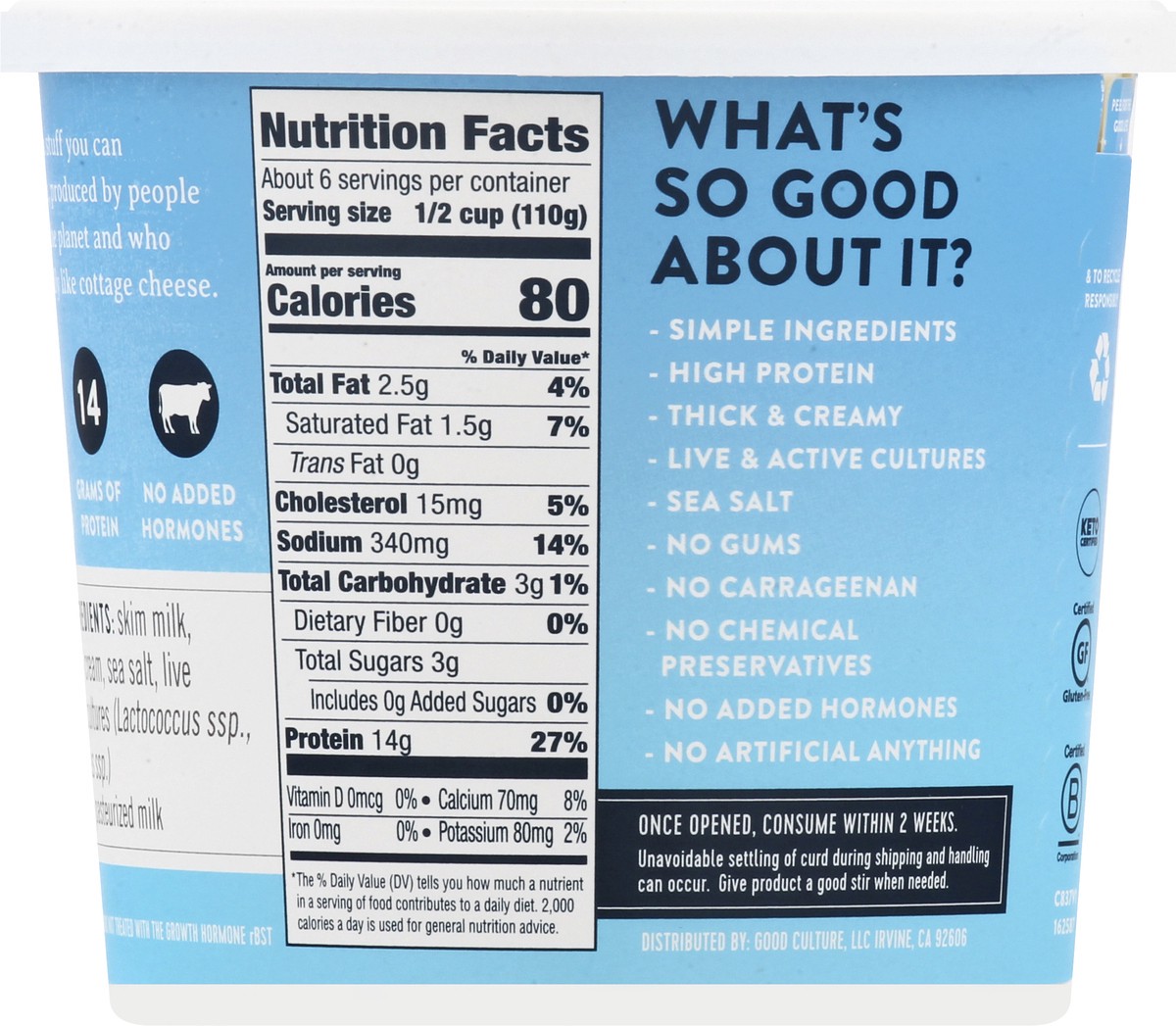 slide 6 of 13, good culture Simply Low-Fat Small Curd 2% Milkfat Classic Cottage Cheese 24 oz, 24 oz