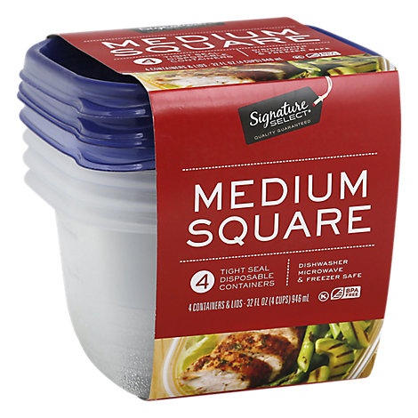 slide 1 of 1, Signature Select/Home Containers Storage Medium Square Tight Seal Bpa Free, 4 ct