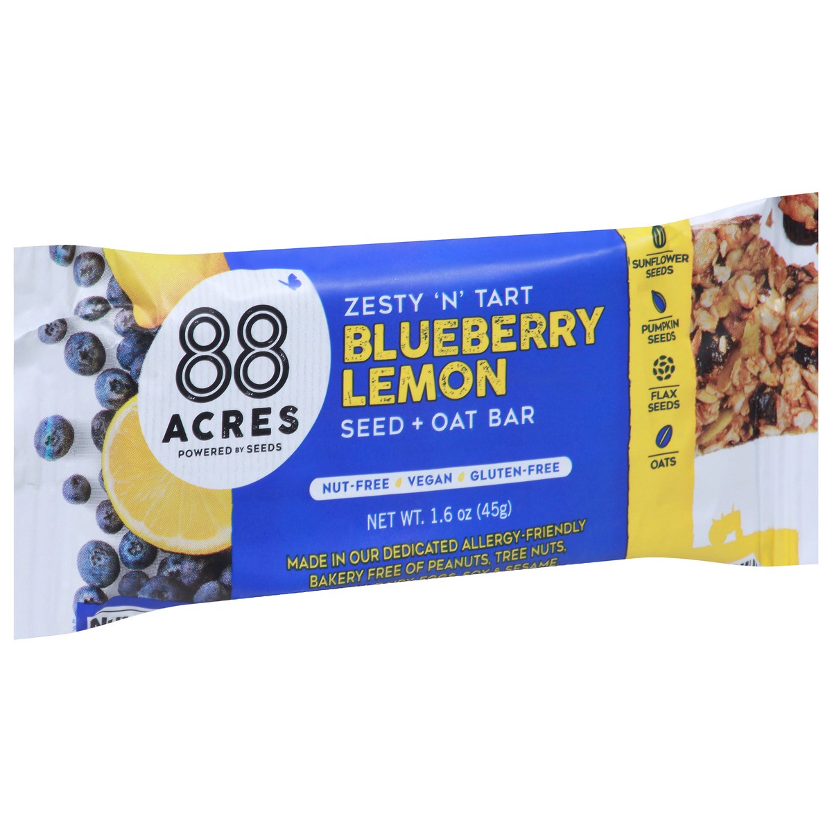 slide 5 of 9, 88 Acres Blueberry Lemon Seed + Oat Bar 1.6 oz, 1.6 oz