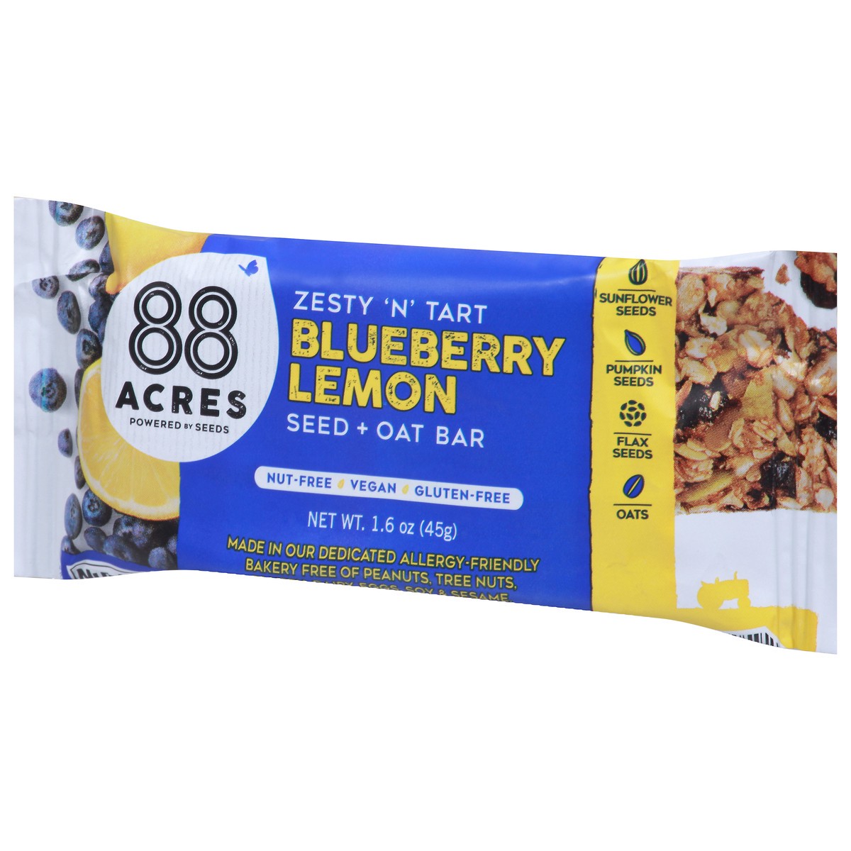slide 2 of 9, 88 Acres Blueberry Lemon Seed + Oat Bar 1.6 oz, 1.6 oz