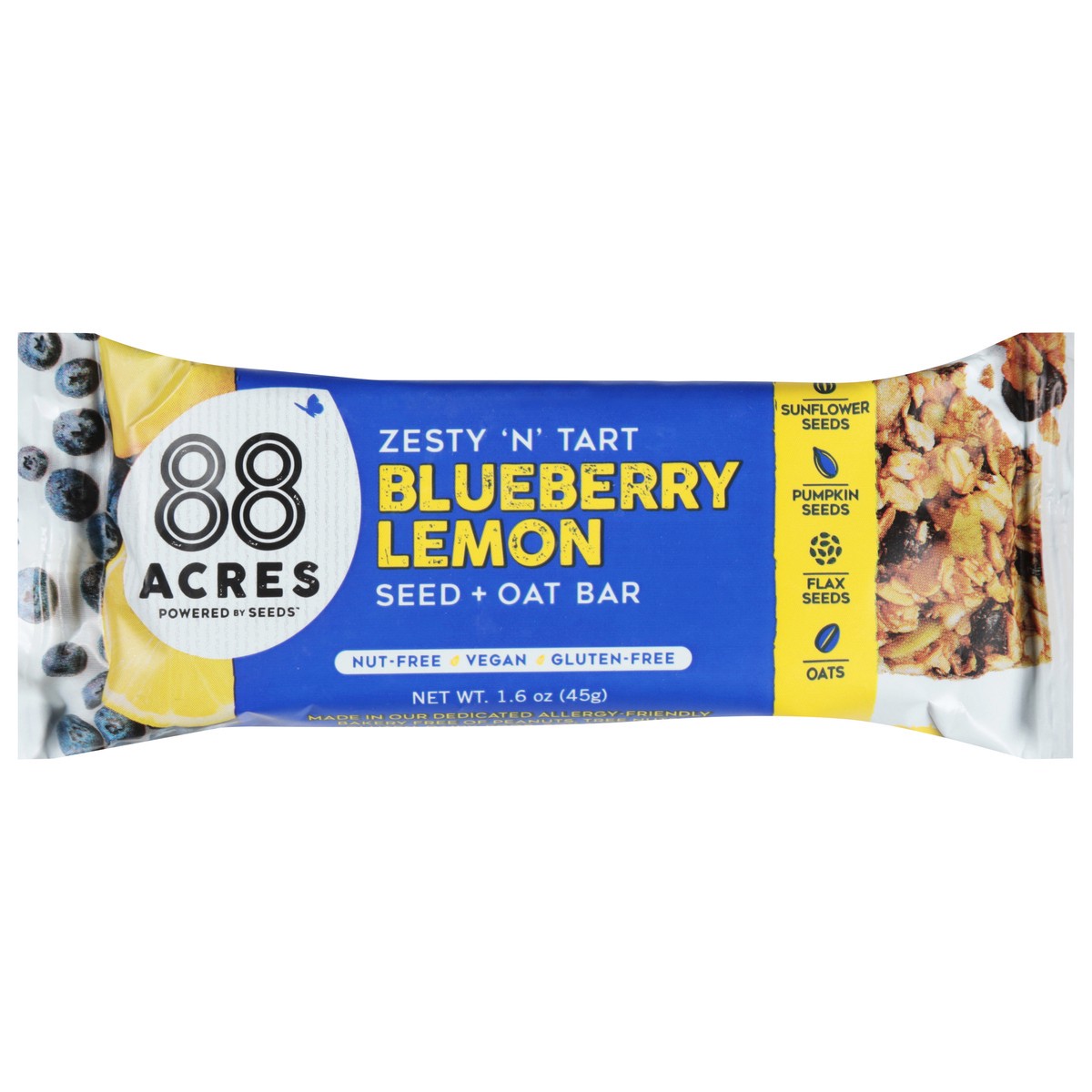 slide 1 of 9, 88 Acres Blueberry Lemon Seed + Oat Bar 1.6 oz, 1.6 oz