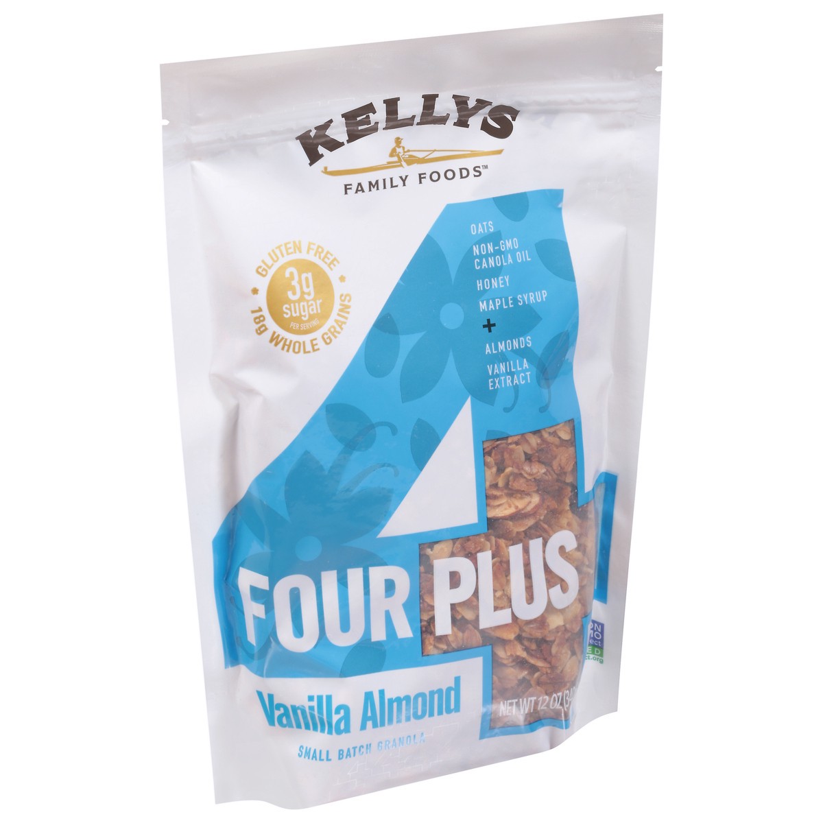 slide 2 of 12, Kellys Family Foods Four Plus Vanilla Almond Granola 12 oz, 12 oz