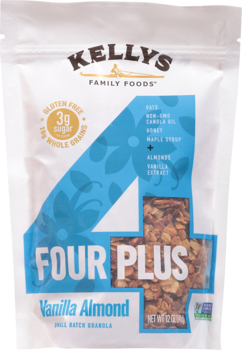 slide 4 of 12, Kellys Family Foods Four Plus Vanilla Almond Granola 12 oz, 12 oz