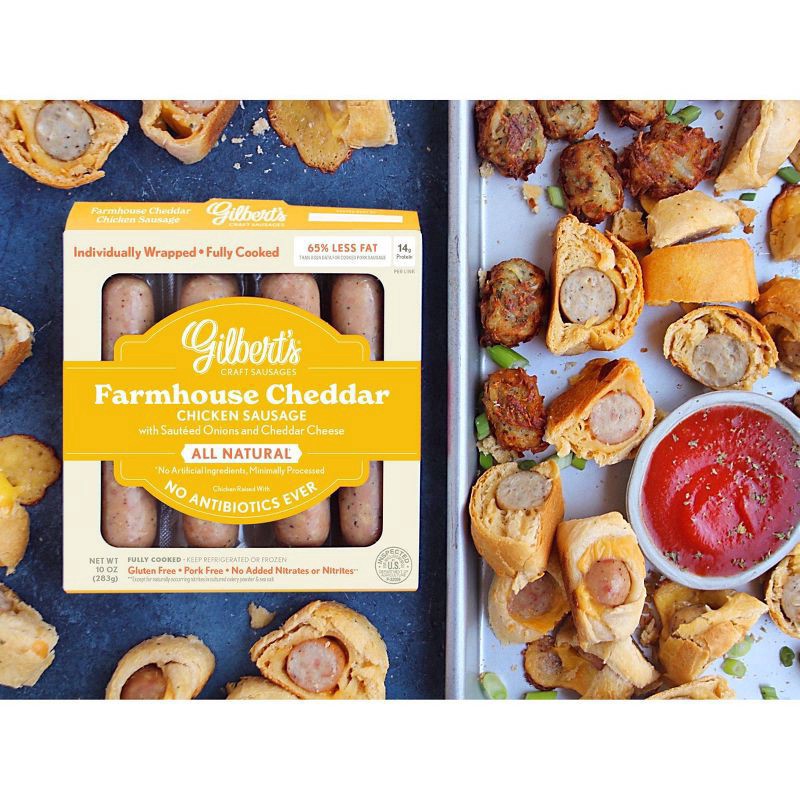 slide 3 of 4, Gilbert's Farmhouse Cheddar Chicken Sausage with Sauteed Onions and Cheddar Cheese 10 oz, 10 oz