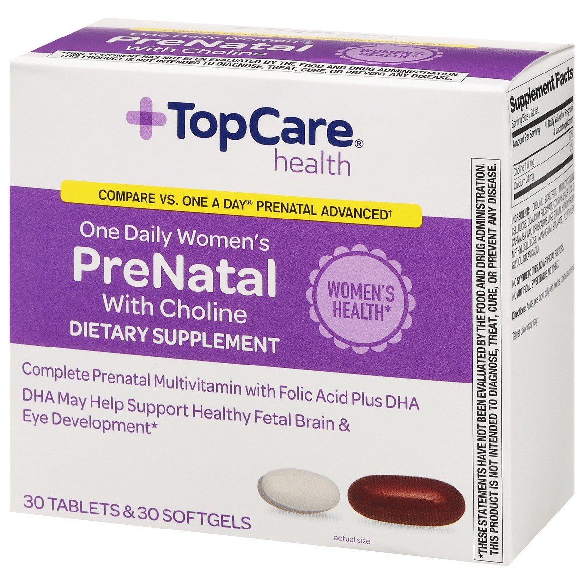slide 4 of 10, TopCare Health Women's One Daily PreNatal with Choline 60 Tablets & Softgels, 60 ct