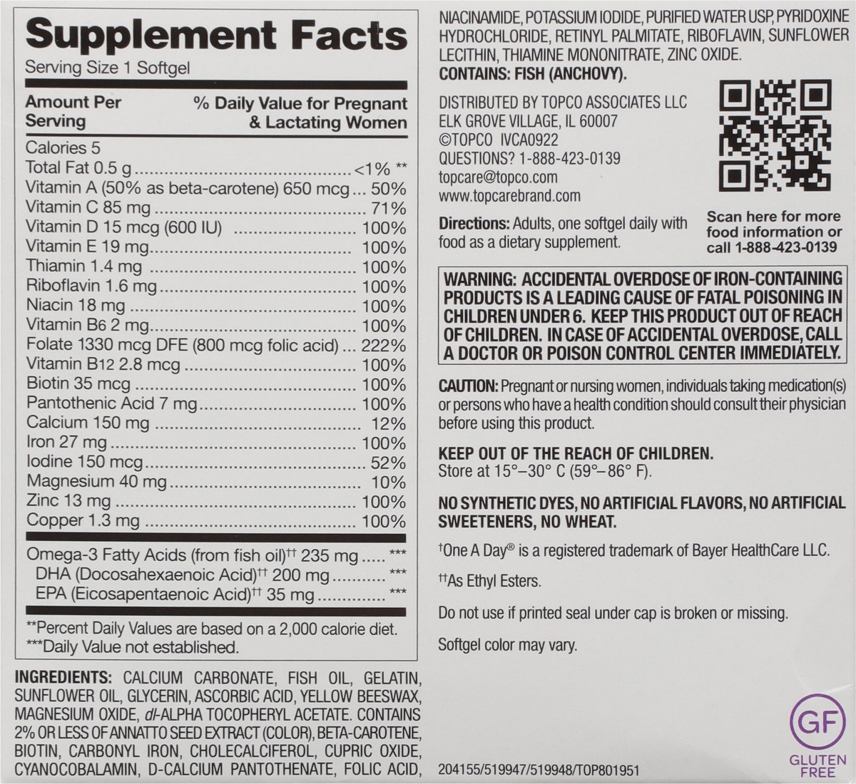 slide 5 of 10, TopCare Health Women's One Daily PreNatal with Choline 60 Tablets & Softgels, 60 ct