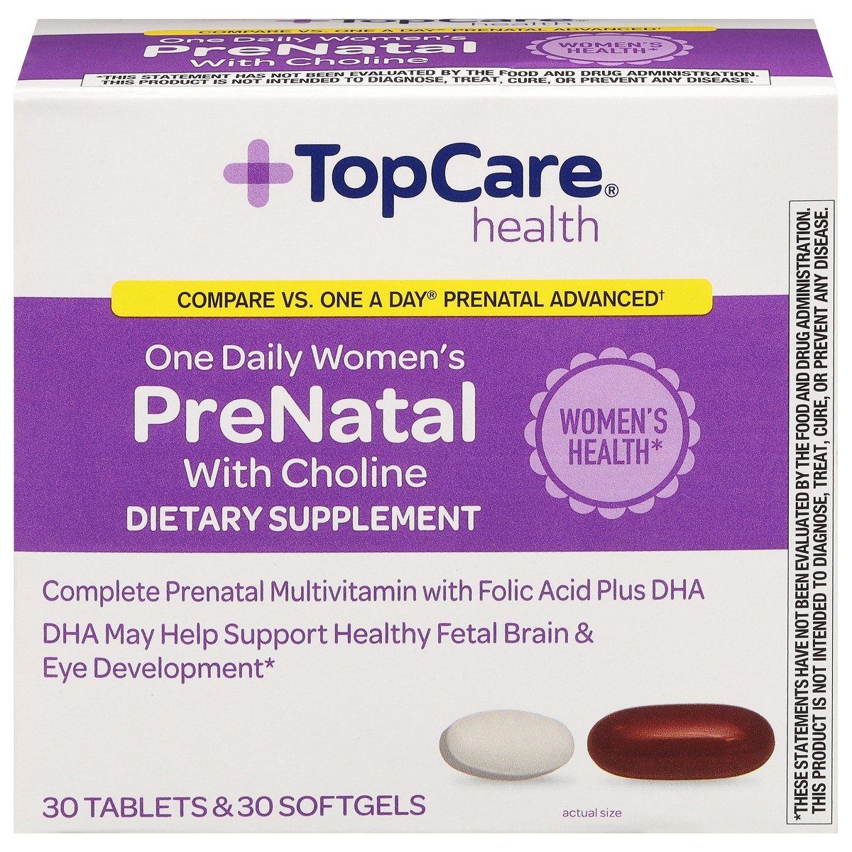 slide 8 of 10, TopCare Health Women's One Daily PreNatal with Choline 60 Tablets & Softgels, 60 ct