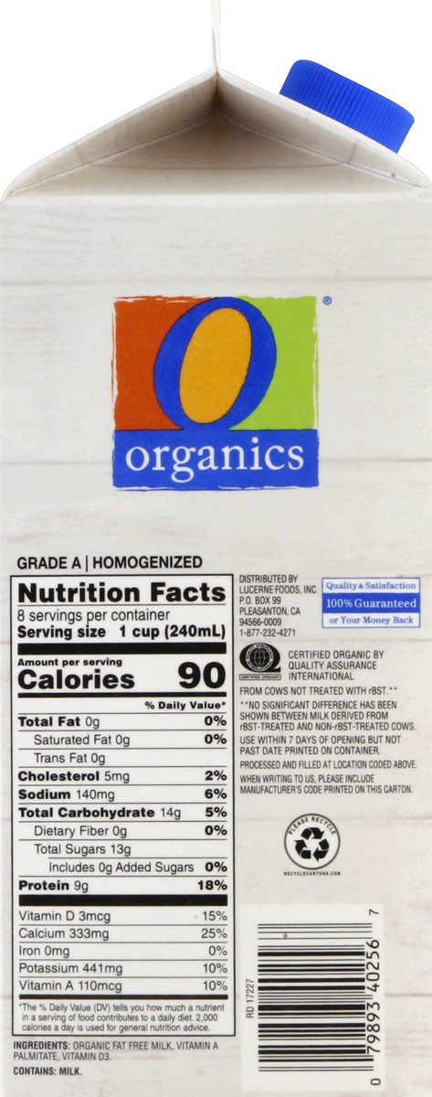 slide 2 of 5, O Organics Organic Milk Fat Free, 1/2 gal