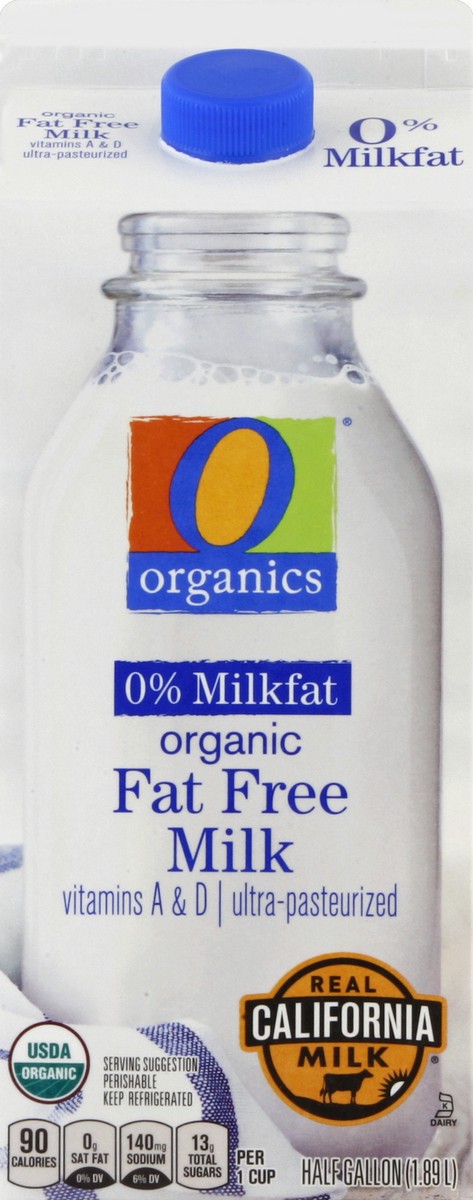 slide 4 of 5, O Organics Organic Milk Fat Free, 1/2 gal