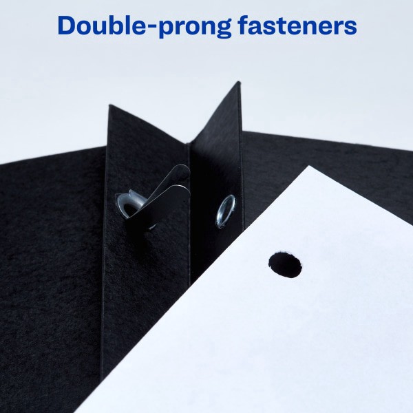 slide 3 of 8, Avery® Two Pocket Folders With 3 Prong Fasteners, 8-1/2"" x 11"", Holds 70 Sheets, Black, Box Of 25 Folders, 25 ct