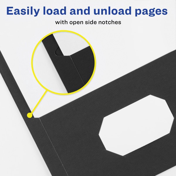 slide 8 of 8, Avery® Two Pocket Folders With 3 Prong Fasteners, 8-1/2"" x 11"", Holds 70 Sheets, Black, Box Of 25 Folders, 25 ct