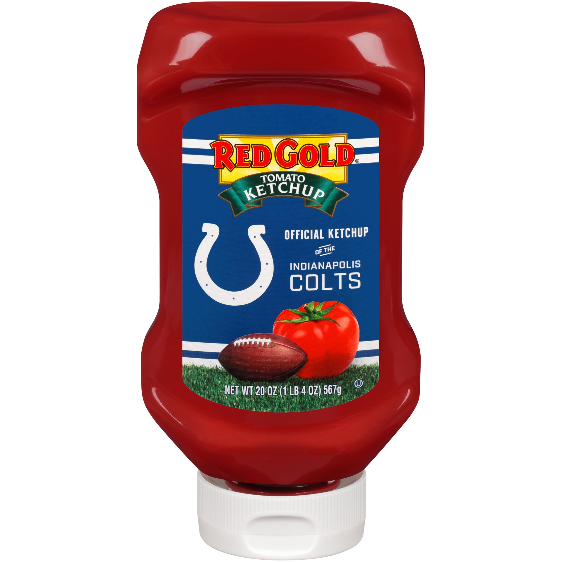 slide 1 of 1, Red Gold Colts Ketchup Upside Down Bottle, 20 oz