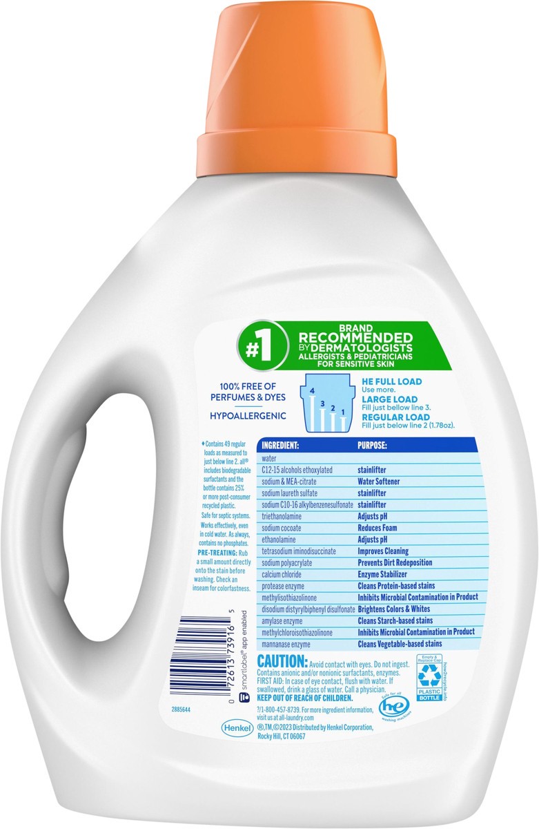 slide 2 of 3, All Liquid Laundry Detergent with Advanced OXI Stain Removers and Whiteners, Free Clear, 88 Ounce, 49 Loads, 88 fl oz