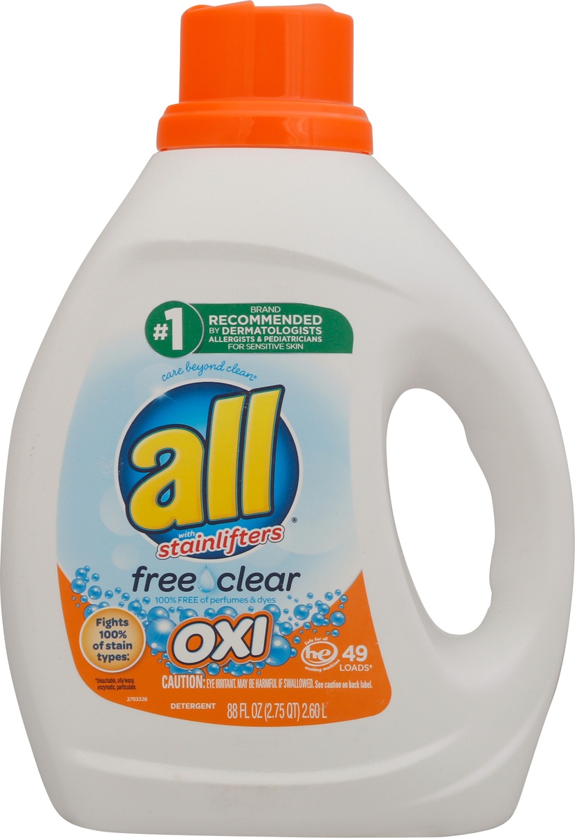 slide 8 of 10, All Detergent Free & Clear Oxi, Jug, 88 fl oz