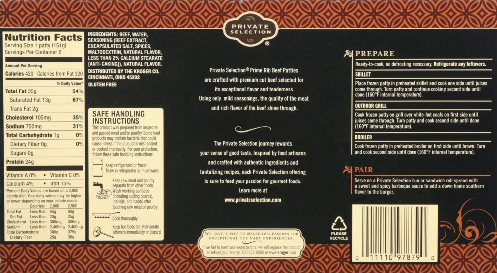 slide 2 of 2, Private Selection Beef Prime Rib Patties, 2 lb