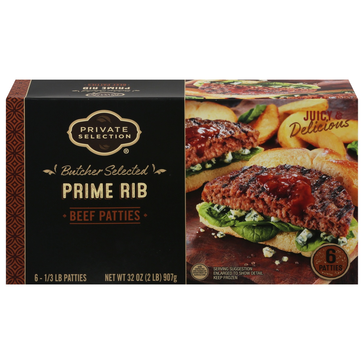 slide 1 of 1, Private Selection Beef Prime Rib Patties, 2 lb