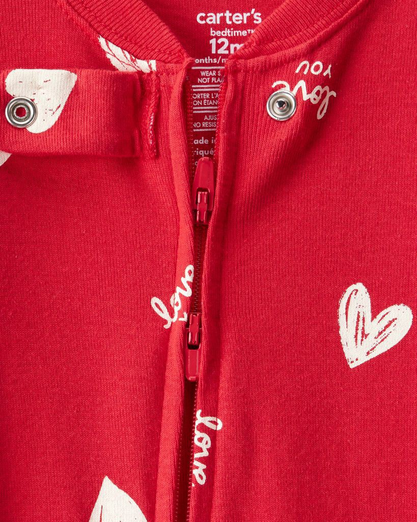 slide 3 of 3, Carter's Baby Valentine's Day Heart 100% Cotton Loose Fit 2-Way Zip Footie 1-Piece Pajamas - Red Red 24M, 1 ct
