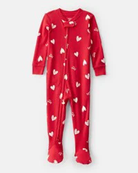 Carter's Baby Valentine's Day Heart 100% Cotton Loose Fit 2-Way Zip Footie 1-Piece Pajamas - Red Red 24M