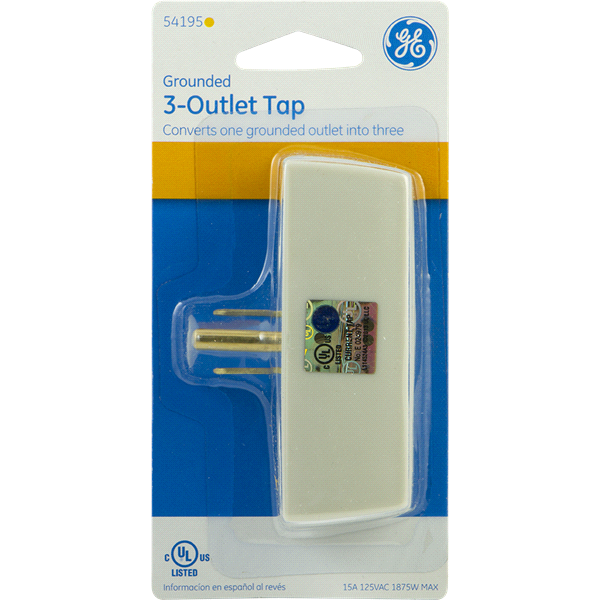 slide 1 of 1, GE Grounded 3-Outlet Tap Wall Outlet - Ivory, 1 ct