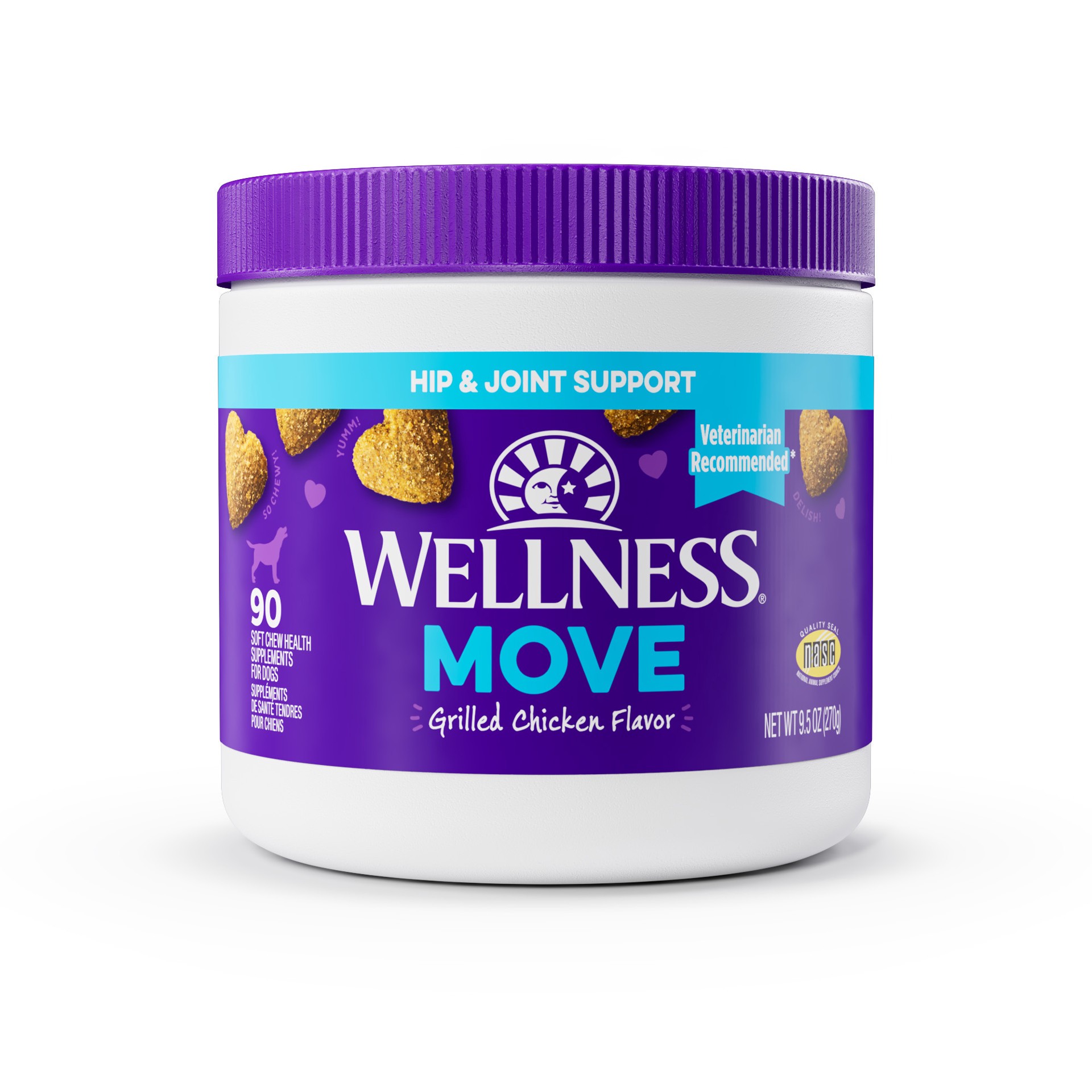 slide 1 of 4, Wellness Grilled Chicken Flavored Soft Chews Hip & Joint Health Supplements for Dogs, 90 count, 1 ct