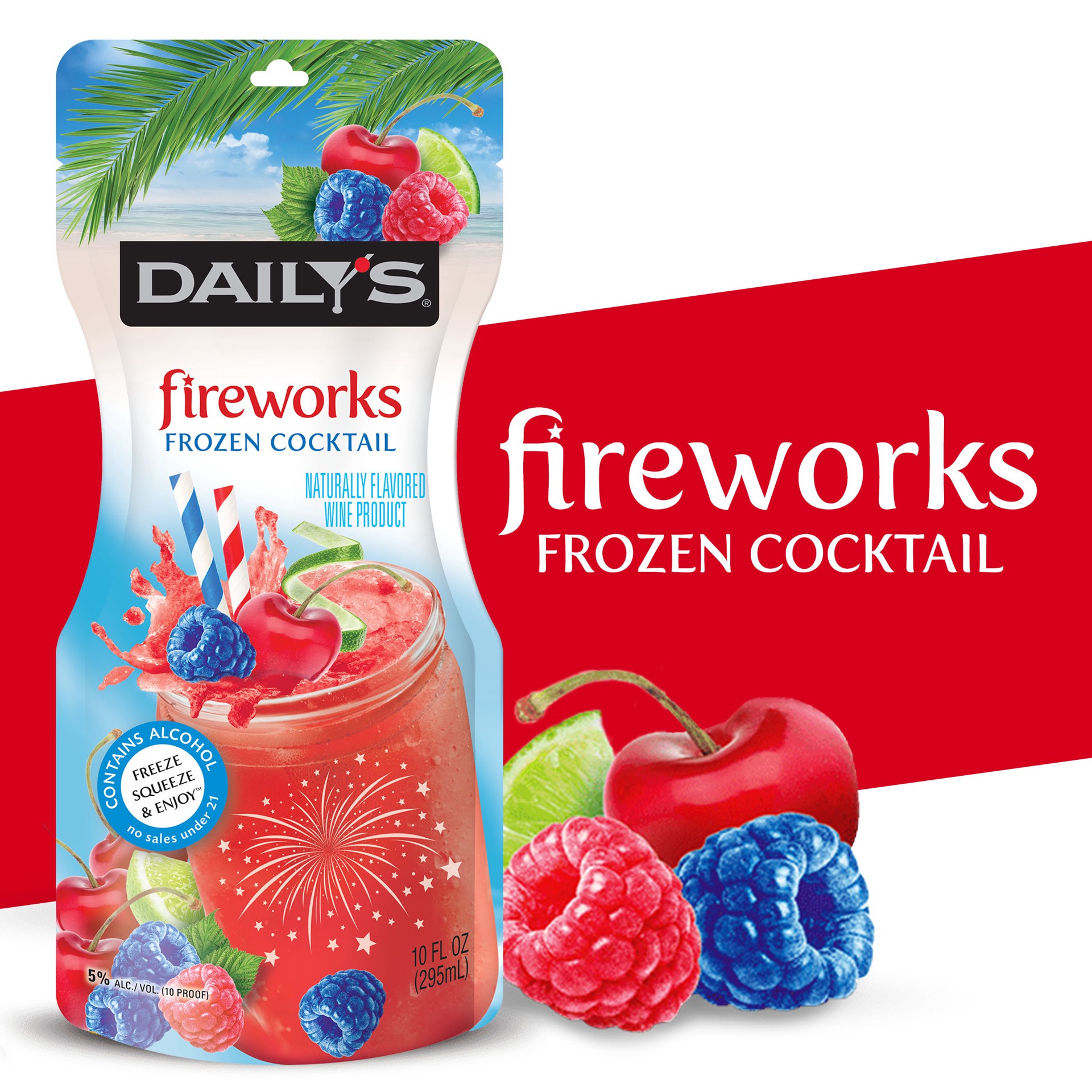 slide 1 of 13, Daily's Daily''s Fireworks Ready to Drink Frozen Cocktail, 10 Fl OZ Pouch, 10 fl oz