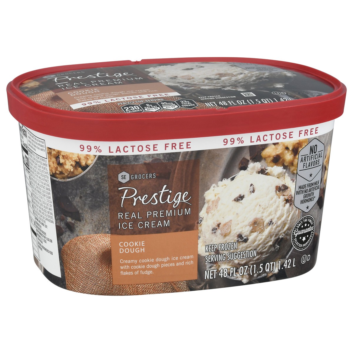 slide 4 of 9, Prestige Real Premium Ice Cream 99% Lactose Free Cookie Dough, 48 oz