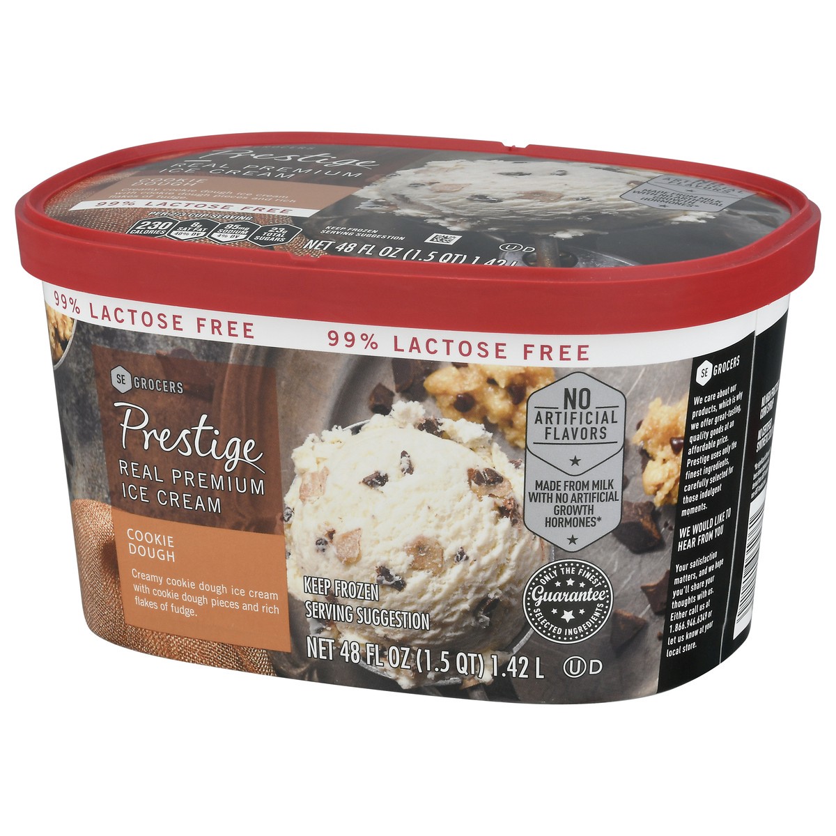 slide 2 of 9, Prestige Real Premium Ice Cream 99% Lactose Free Cookie Dough, 48 oz