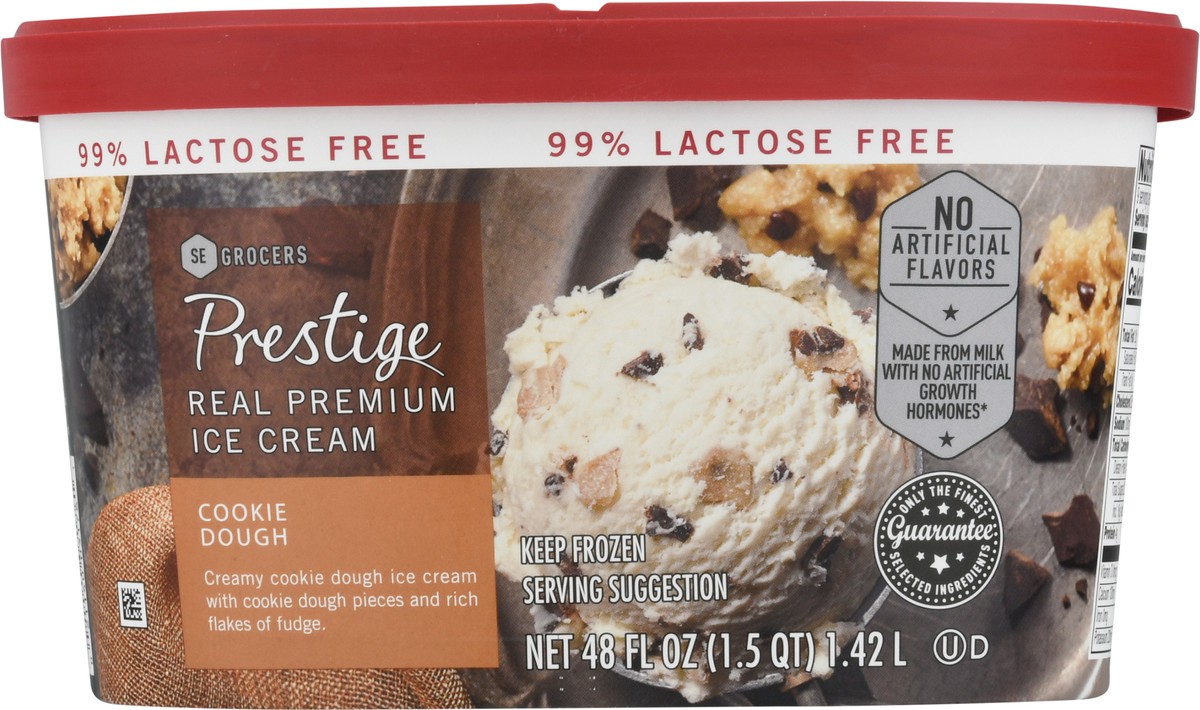 slide 3 of 9, Prestige Real Premium Ice Cream 99% Lactose Free Cookie Dough, 48 oz